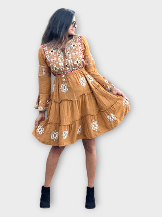 Caramel Boho Skater Dress