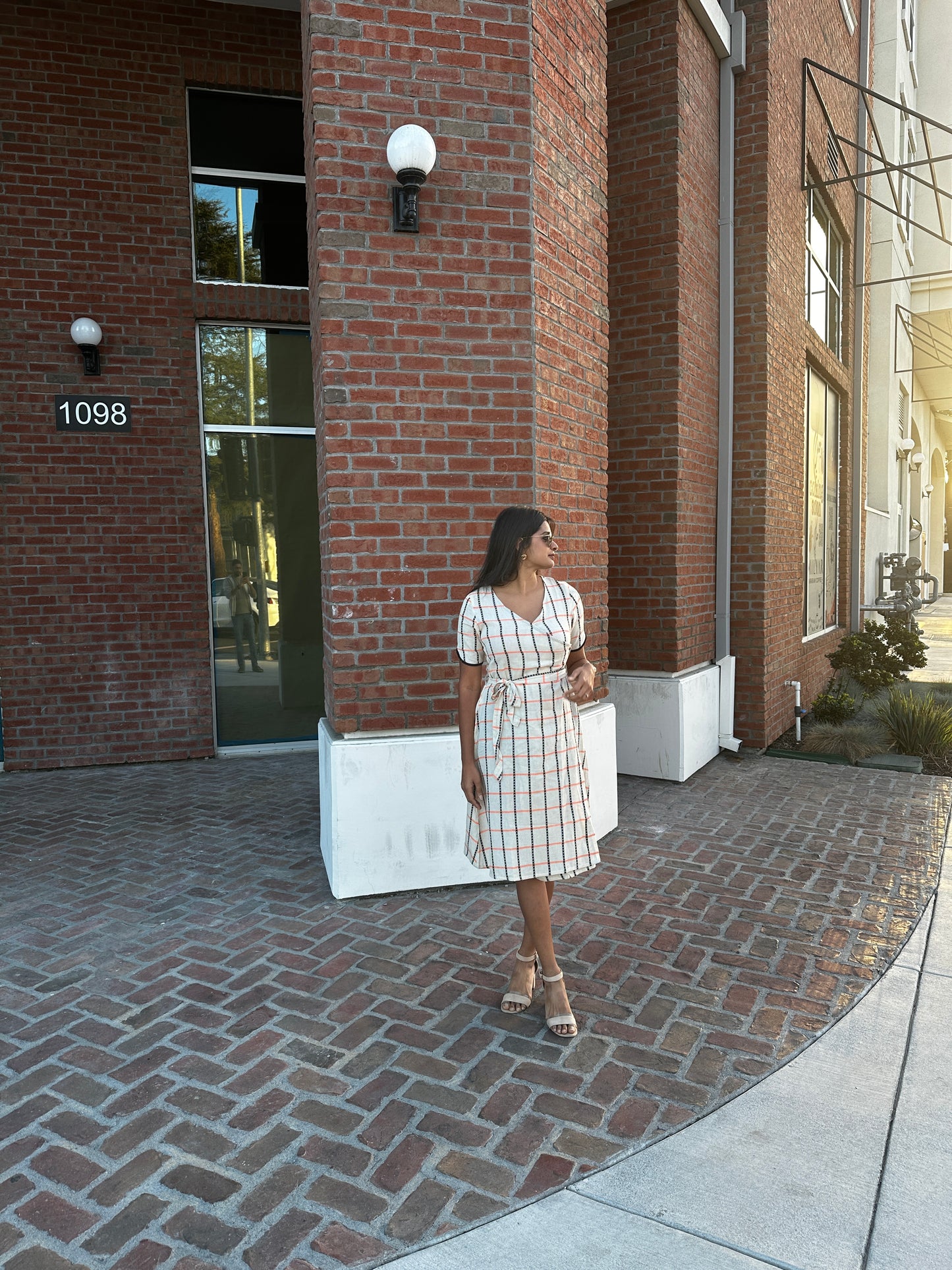 Checkered Wrap Midi Dress