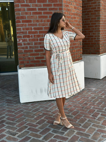 Checkered Wrap Midi Dress