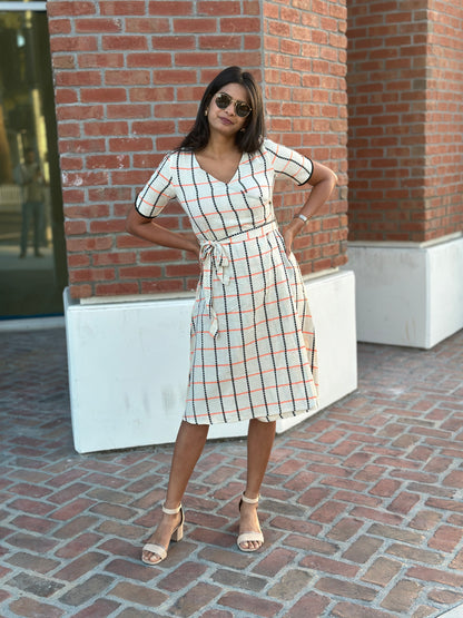 Checkered Wrap Midi Dress